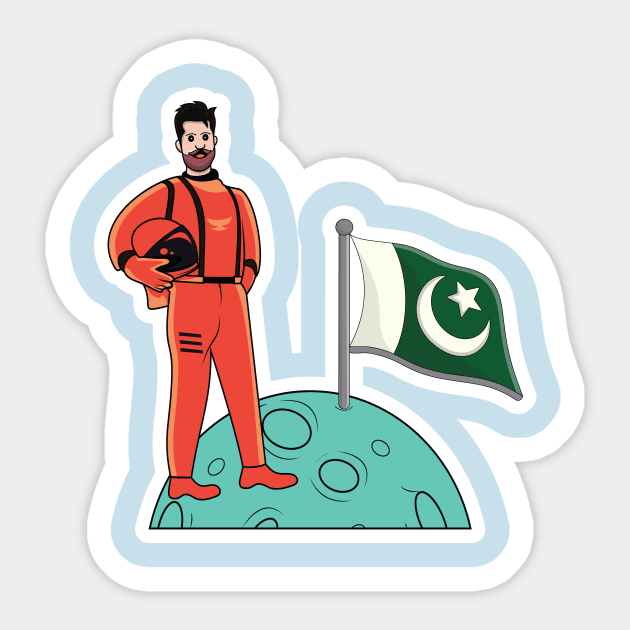 Astronaut standing with flag on moon sticker design vector illustration. Science technology icon concept. Astronaut man sticker design logo icon with shadow. Sticker by AlviStudio